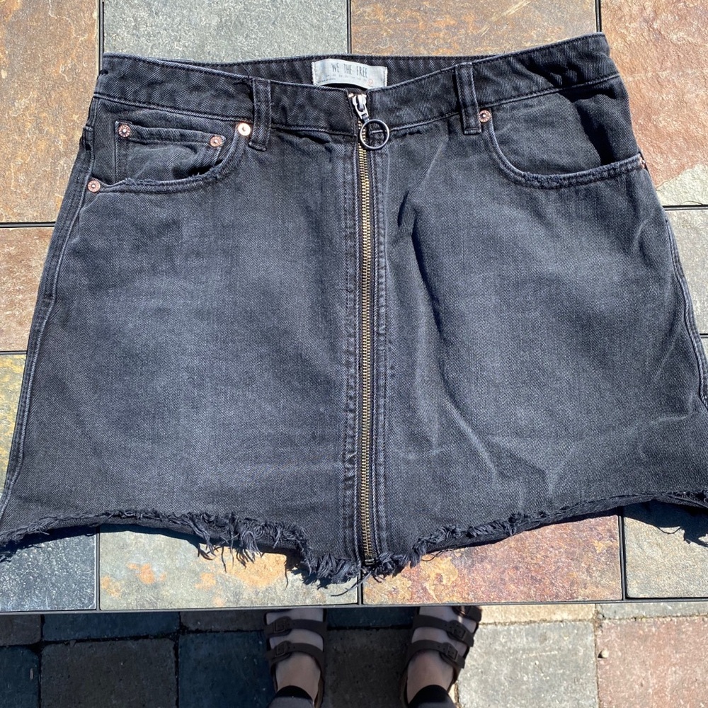 Free People Black Zip-up Denim Skirt